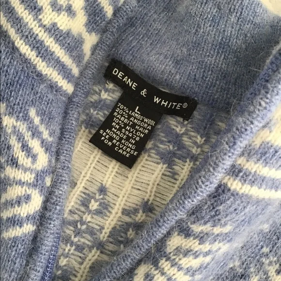 Diane & White Blue/White Lambs Wool/ Rabbit Ski Sweater L - Picture 2 of 7